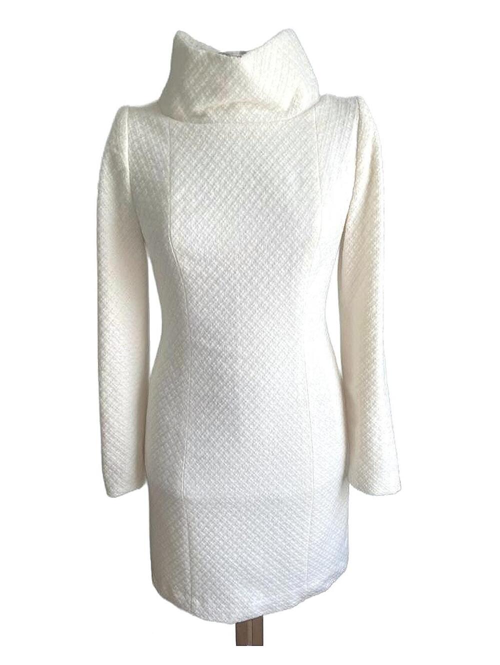 NWT Cream Tailored Wool Blend Thread Social Long Sleeve Turtleneck Dress Size 2